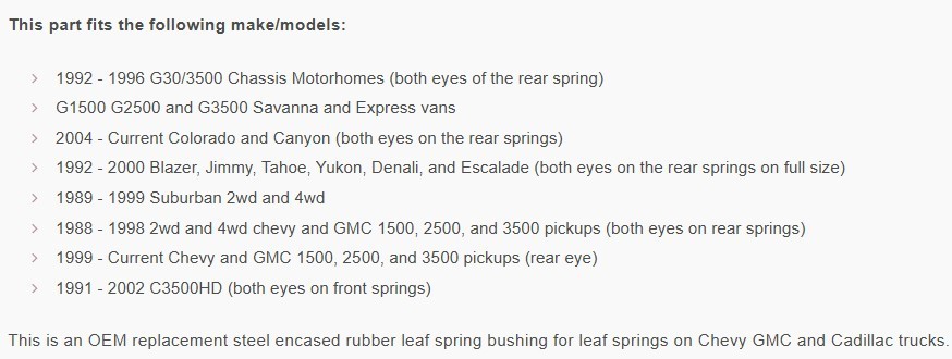 RB172 Leaf Spring Bushings (Sold Each)