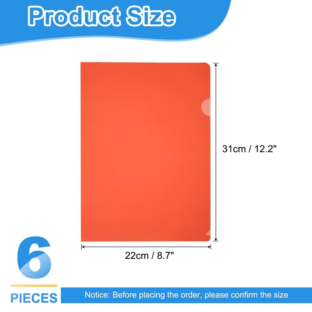 6 Pack L-Type Plastic Folders Letter Size Clear Folders for Documents Paper S...