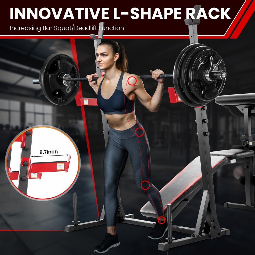 900lbs 9 in 1 Weight Bench Adjustable Multi-Function with Safety Bar Catches USA