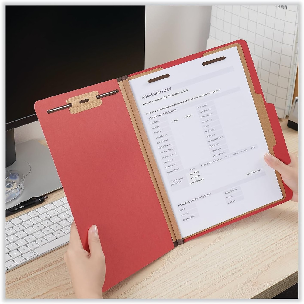 10203 Pressboard Classification Folders, Letter, Four-Section, Ruby Red (Box of