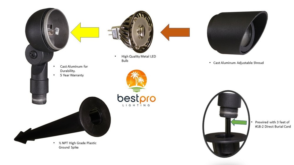 Best Pro Lighting Low Voltage Lighting Up Light Spot LED Rust Finish 2 Pack