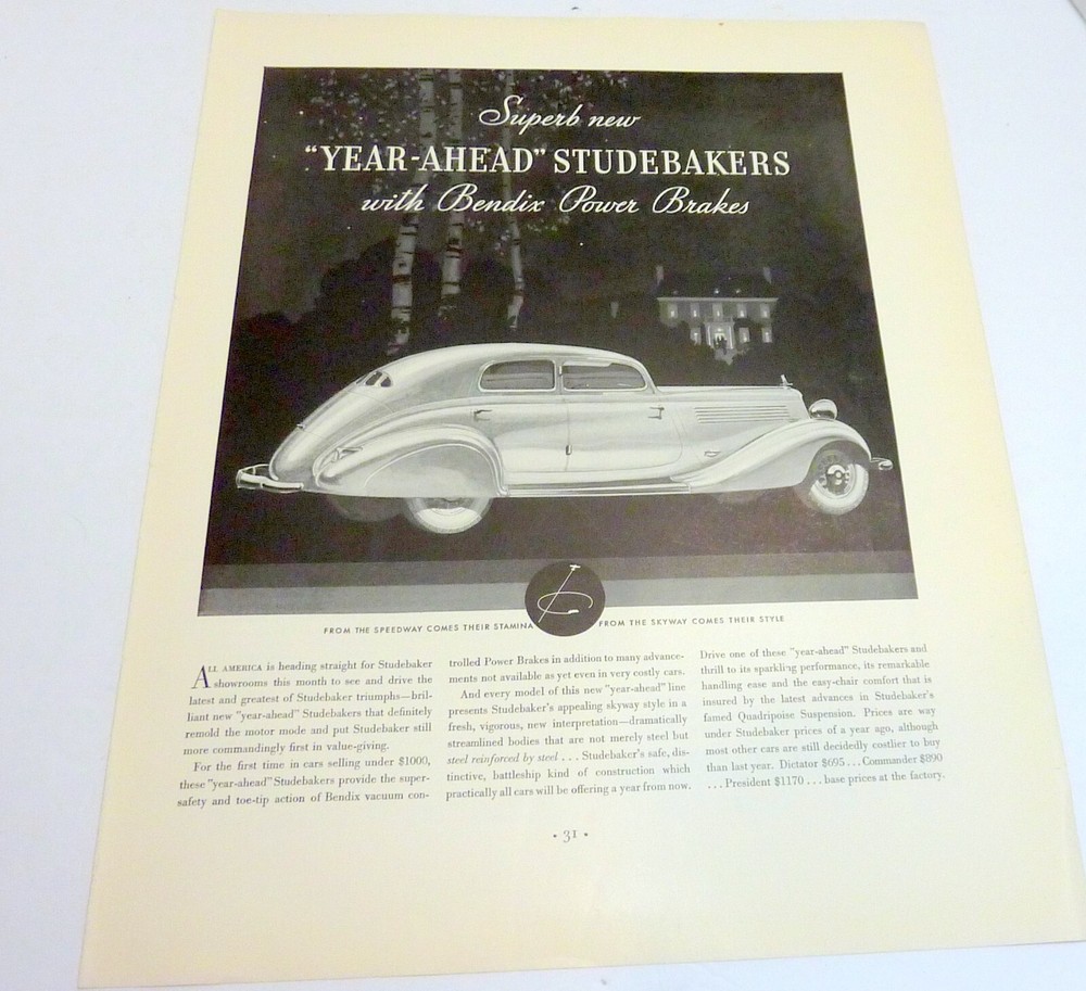 Bendix, Packard, Budweiser, Camel - Nice Lg Magazine Ads From 1930s Studebaker