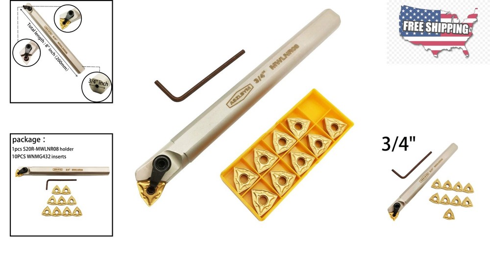 Ultimate 3/4" Boring Bar Tool Holder with 10 Carbide Inserts for Lathe Work