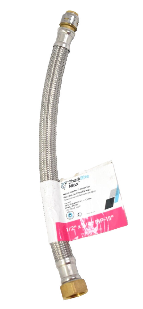 Shark Bite Max Water Heater Connector Pex Copper 200 psi 1/2" x 3/4" Fip-15"