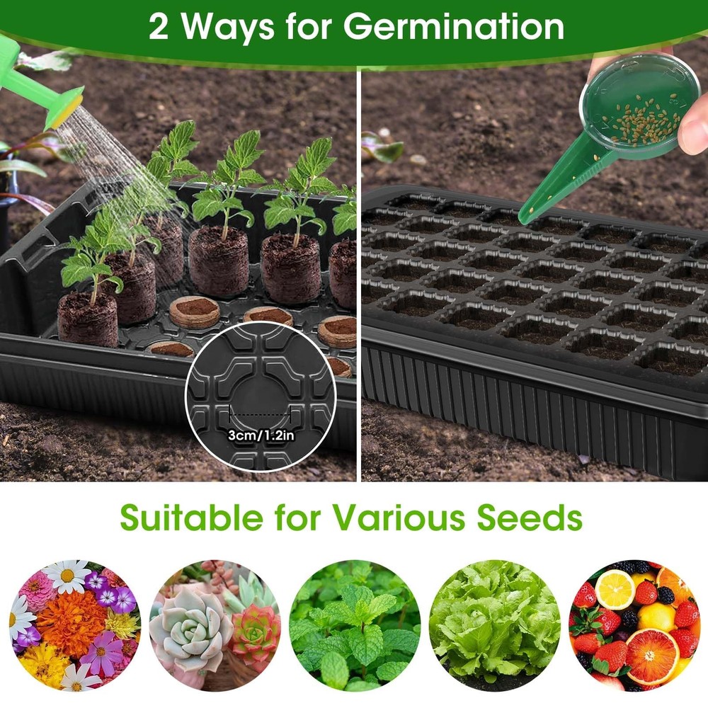 80-Cell Seed Starter Tray with Grow Light, 2-Pack Adjustable Brightness Seed ...