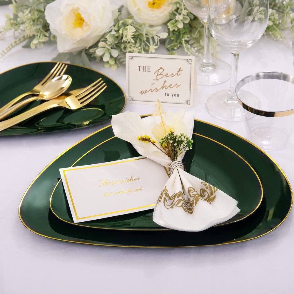 DaYammi 180pc Green Plastic Plates Gold Silverware Dinnerware Set St. Patrick’s