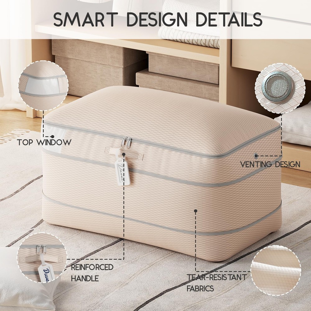 Compression Storage Bags Comforters 4 Pack Long Large 100L 3-Layer Beige