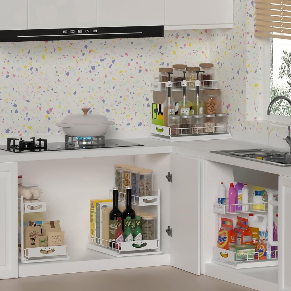 Under Sink Organizer W/ Pull-Out Drawers,Kitchen Sink Organizer,2 Tier Bathroom