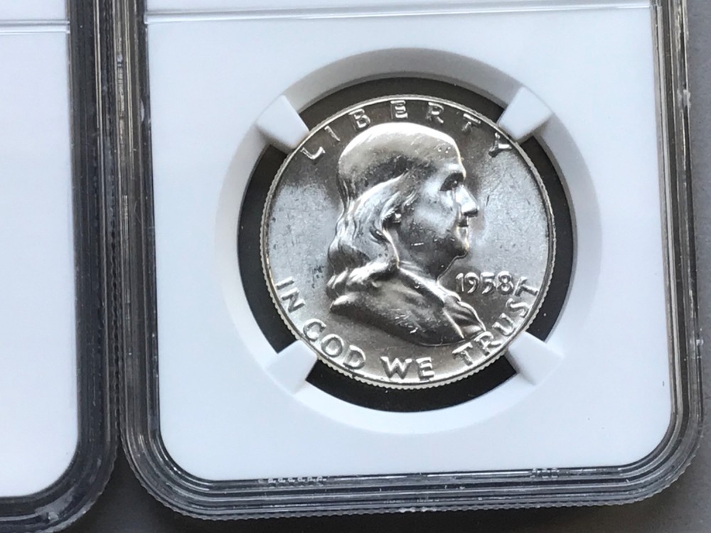 (2) 1958 Type 2 Reverse Franklin NGC MS64