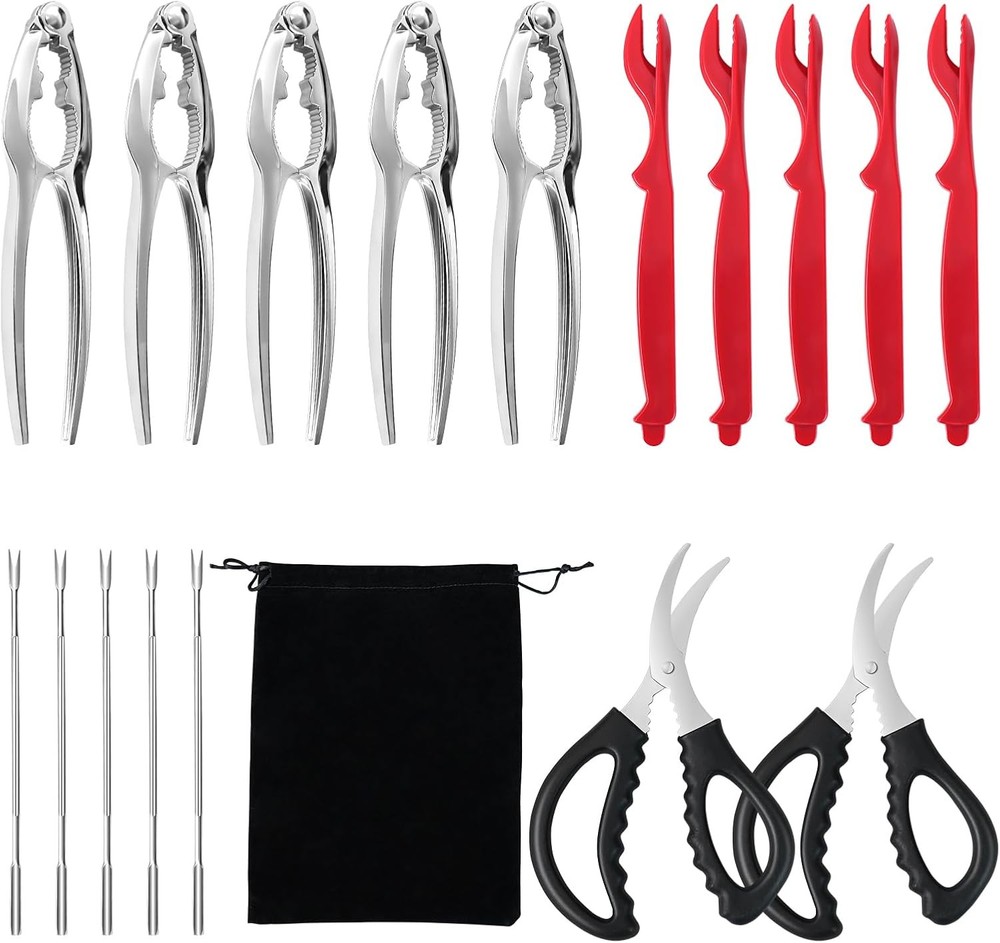 Crab Crackers and Tools,18-Pieces Seafood Tools Set Includes 5 Crab Crackers, 5