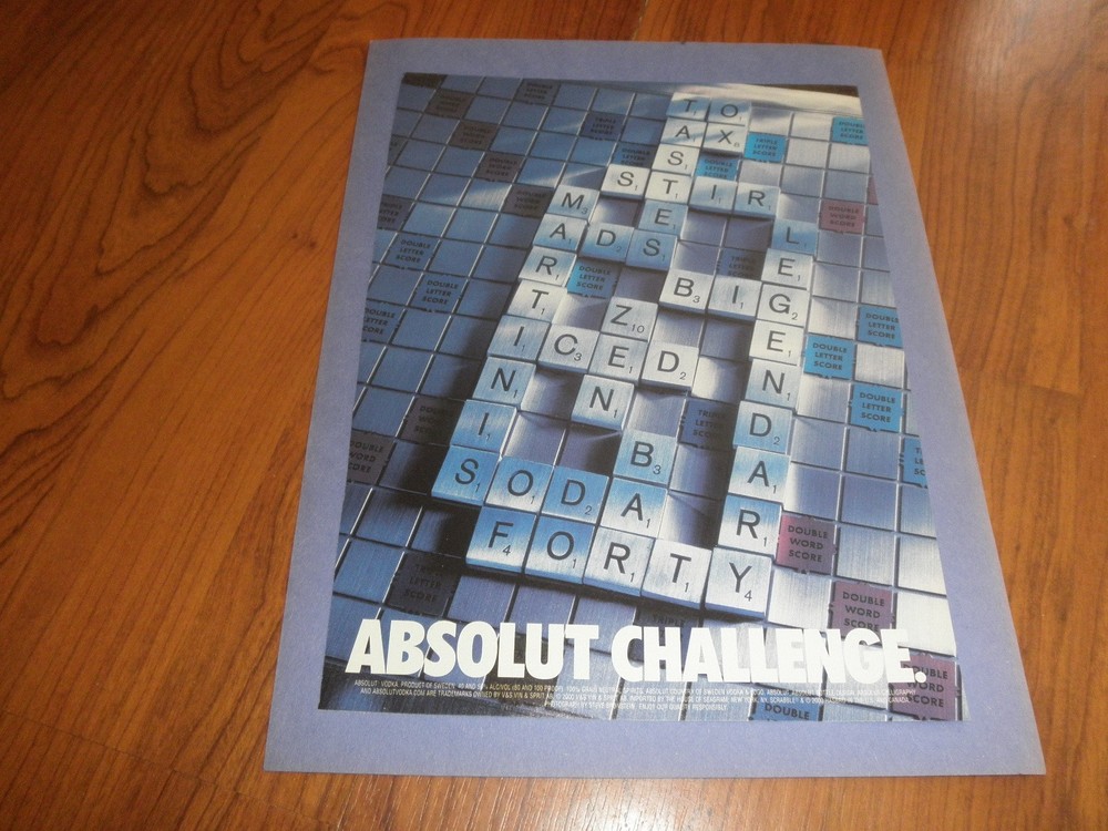 ABSOLUT CHALLENGE AD -2000-Scrabble Board-MINT