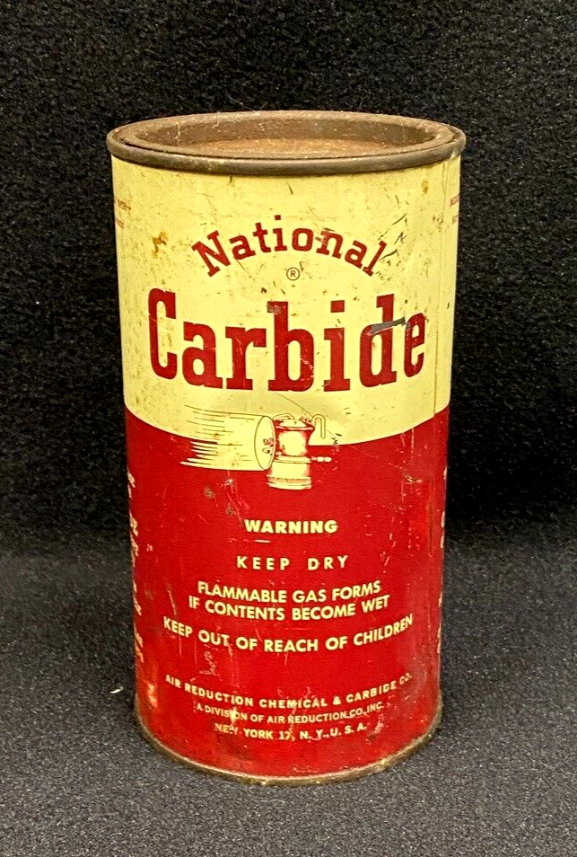 Vintage National Carbide Coal Mining Lantern Tin Full NOS Two Pound Can