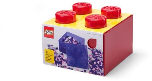 LEGO Stackable Storage Brick with 4 Knobs, Red with a Top Lid Translucent [New T
