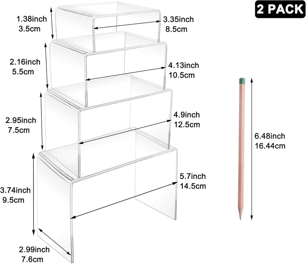 Multi-Purpose Acrylic Display Risers - 8-Pcs in Multiple Sizes for Home & Events