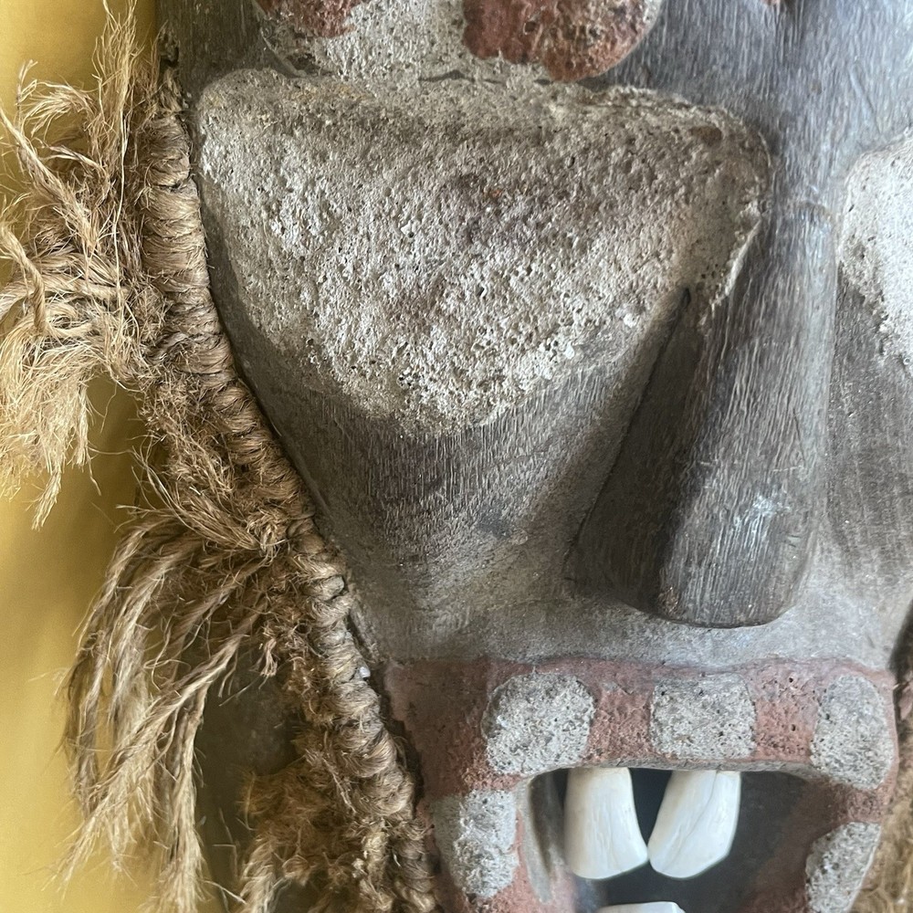 Luba-Warega (Lega) Mask - DRC Congo - Animal Teeth & Raffia - 13"