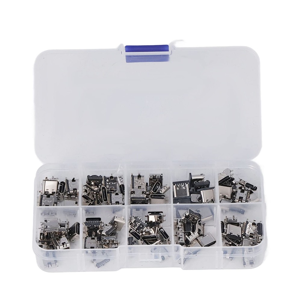Type C USB Connector Jack 100Pcs Type C USB Female Plug Connector Jack Solder...