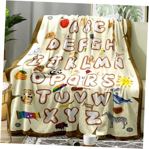 ABC Blanket Alphabet Throw Blanket Alphabets Printed Blankets 50"x60" Yellow