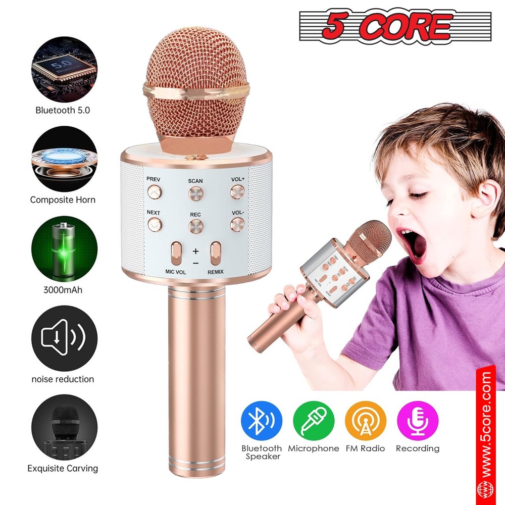 5 Core Microphone Wireless Karaoke Mic with Speaker Portable Bluetooth Microfono