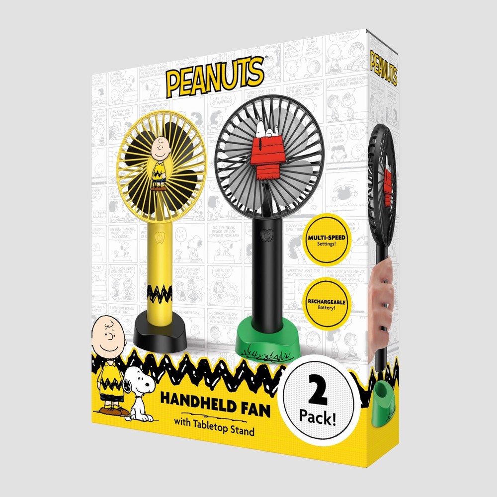 Peanuts Hanheld Fan with Tabletop Stand (2 pack) - Black & Yellow