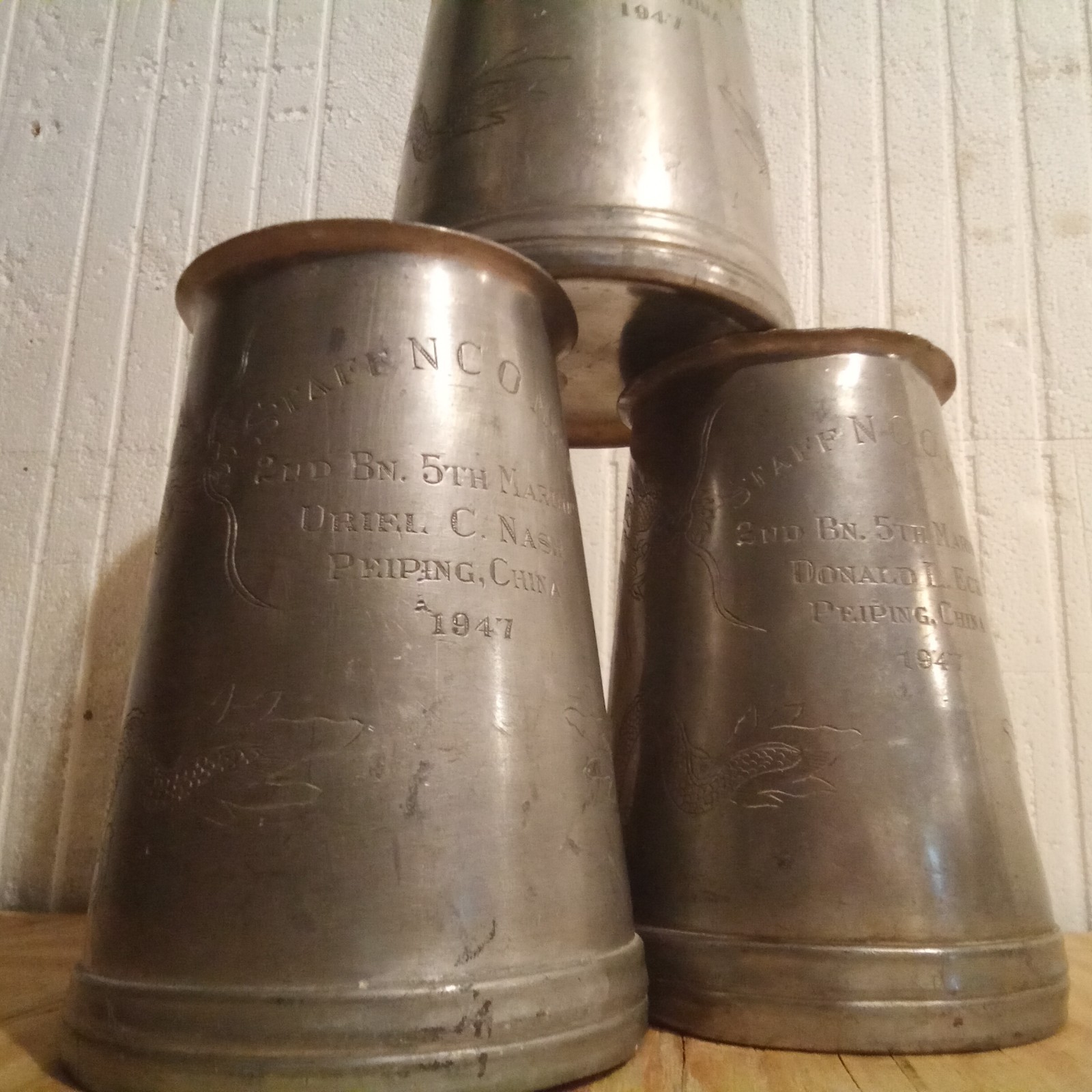 1947 Tientsin, China Named USMC/US Marine Corps Mug Lot. 1st Marine Division