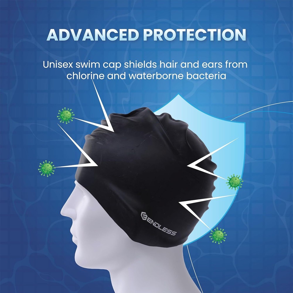 Endless EL1019 Classic Comfortable Plain Silicon Swimming Cap | Black