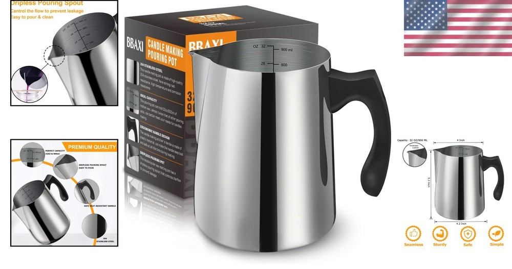Effortless Candle Making Pitcher - 32oz Double Boiler with Safe Handle Design