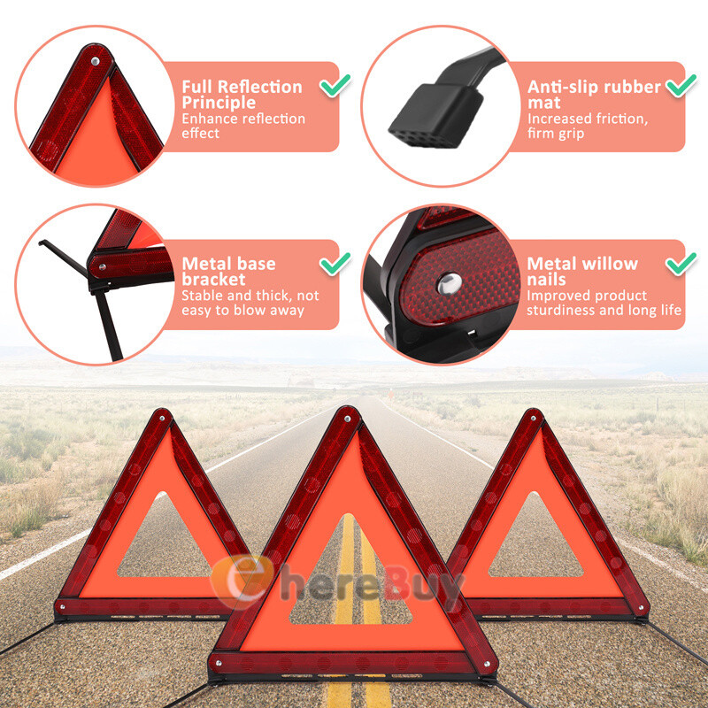 3 PCs Warning Dot Approved Triangle Emergency Reflective Sign Safety Roadside