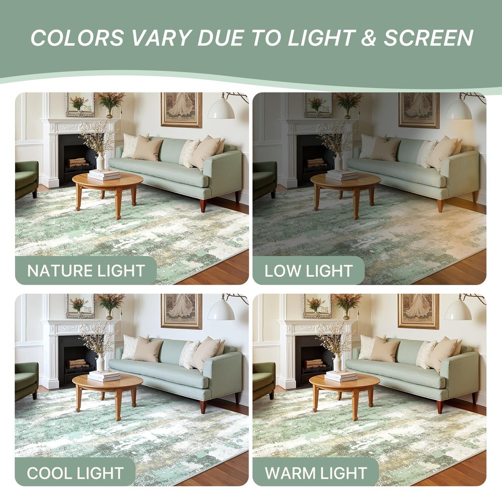BEIMO Runner Rug for Hallway 2' x 12' (Rectangular), Light Green/Cream