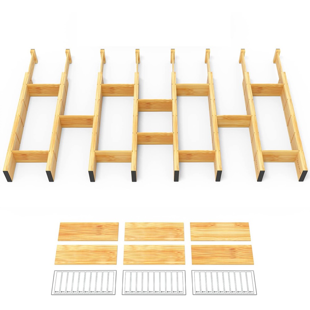 Best SpaceAid Bamboo Drawer Dividers with Inserts and Labels, Kitchen Adjustable