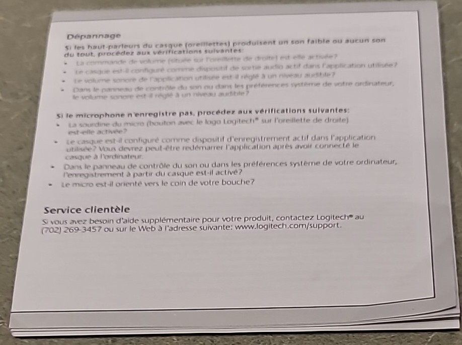 Logitech ClearChat Pro USB Manual Only