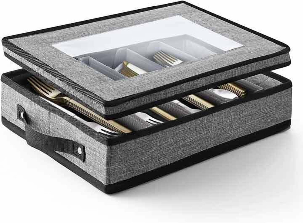 Flatware & Utensil Storage Durable Silverware Storage Box with Padded Dividers