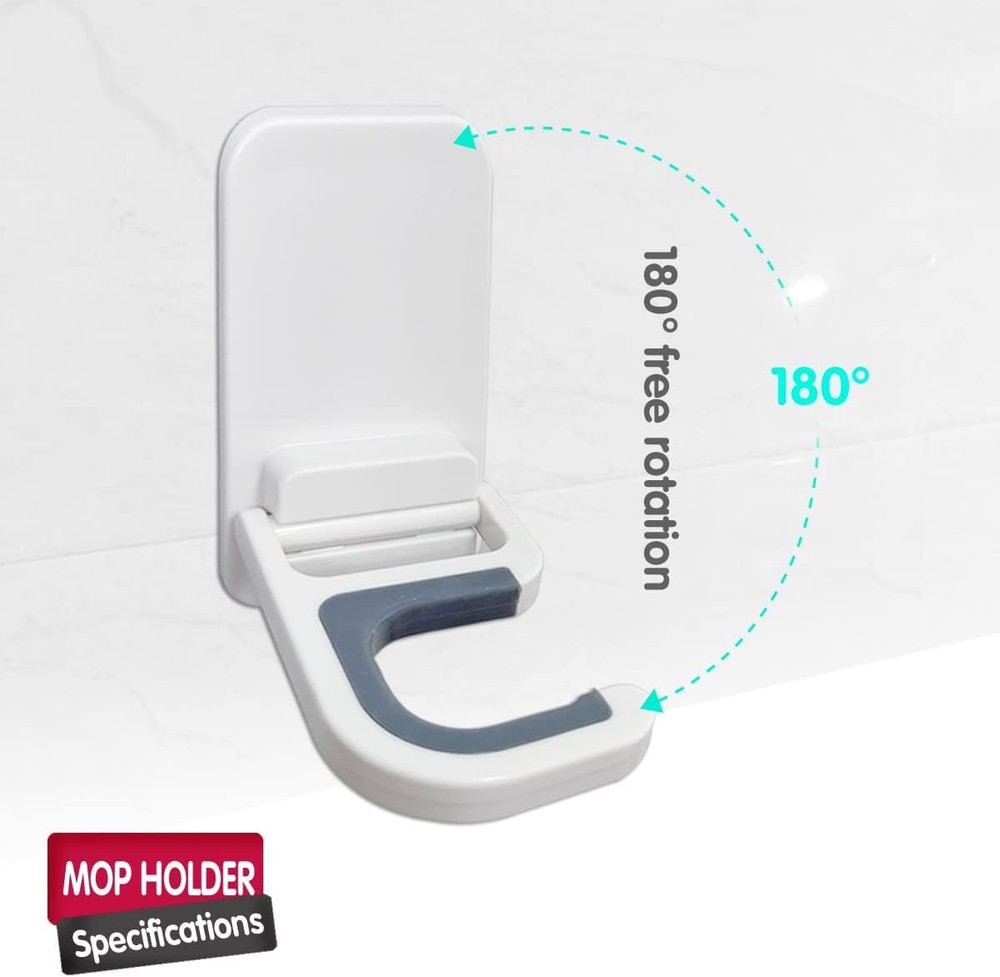 Broom Holder Wall Mount, Mount Self Adhesive, White-6pack