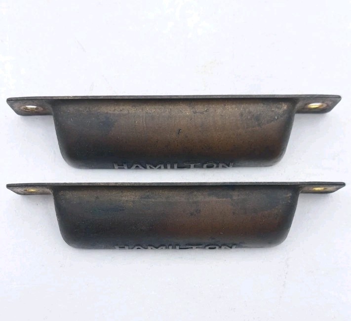 Antique Bin Pulls Drawer Printers Cabinet Hamilton Handle Brass Hardware Pair