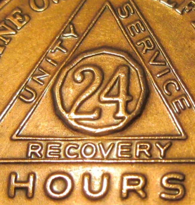 Alcoholics Anonymous AA 24 Hours Bronze Medallion token Chip Sobriety Sober