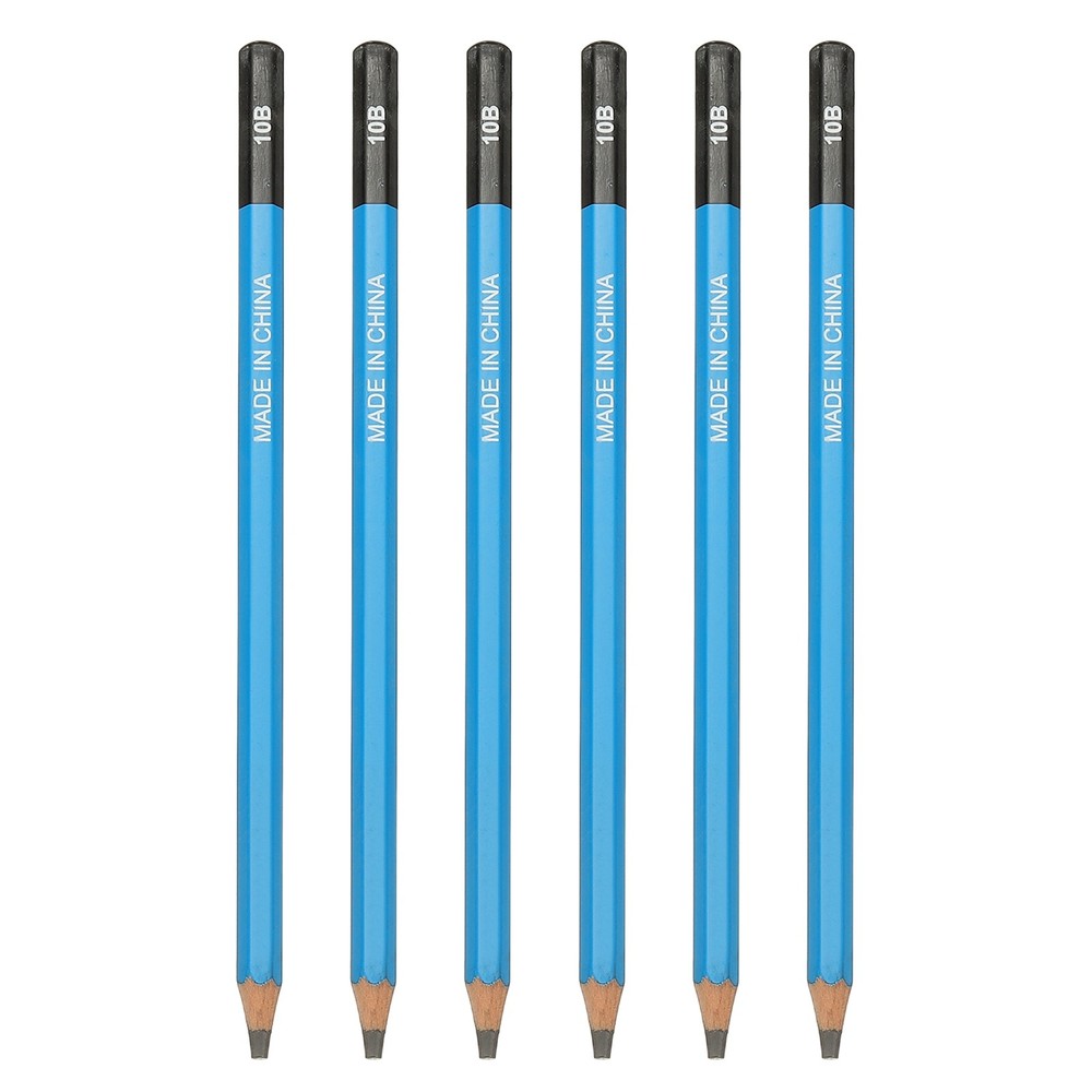 6Pcs 10B Drawing Pencils for Sketching, Blue/Black