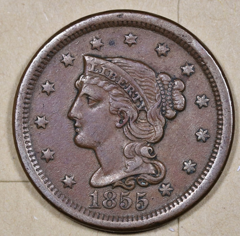 1855 Large Cent.  XF-AU.  211698