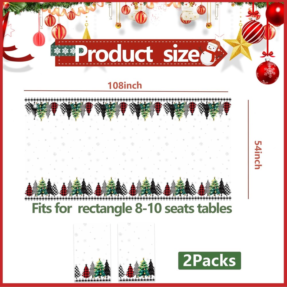 2 Pack Christmas Table Cloth Disposable Plastic Christmas Tree Table Cover Sn...