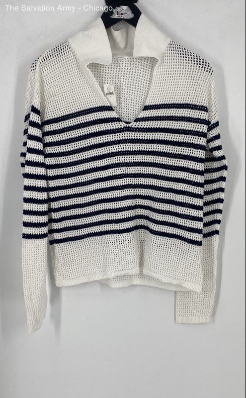GAP Womens White Dark Blue Striped Long Sleeve Pullover Sweater Size Small