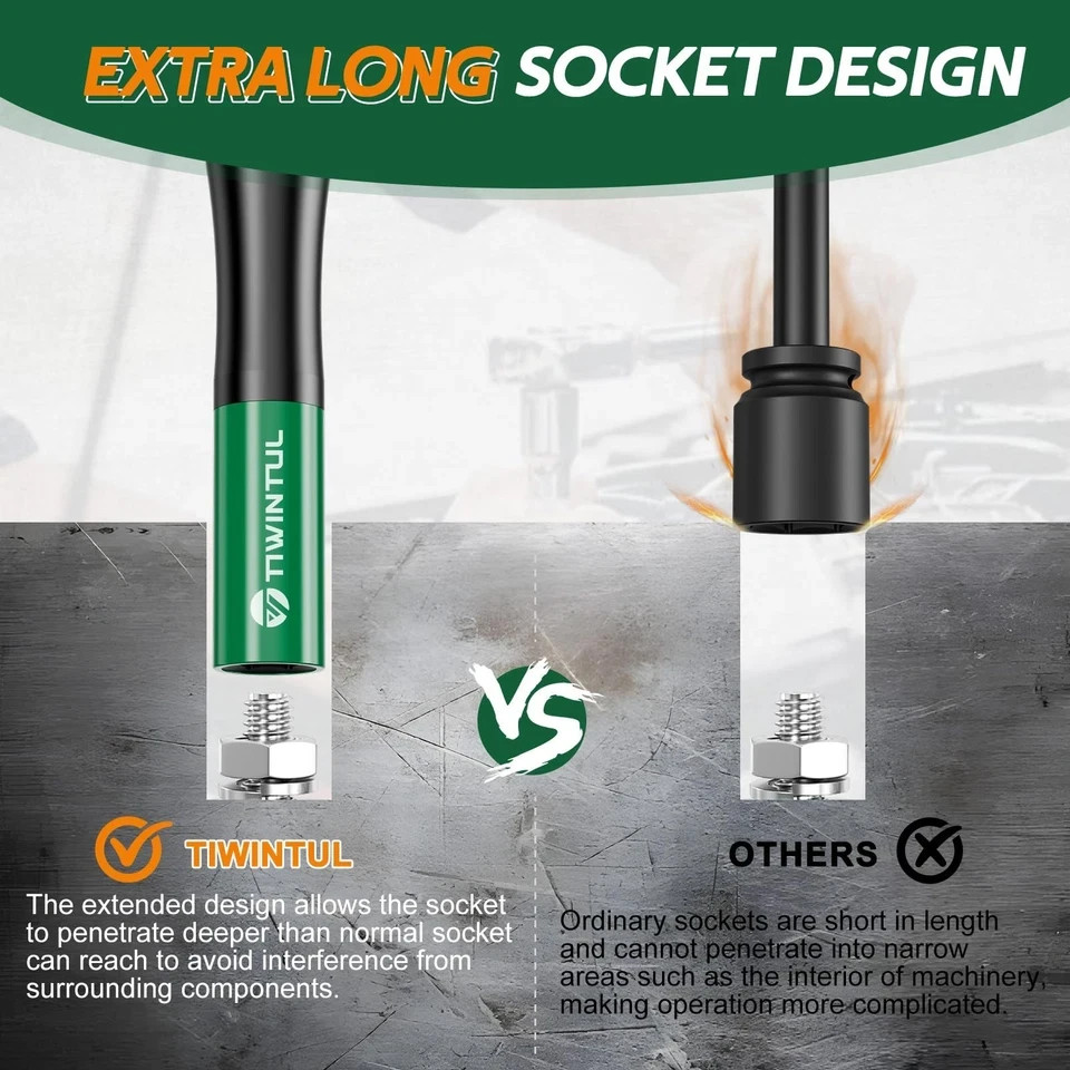 1/2" Extra Long Lug Nut Socket Set, 6Pcs Non-Marring Wheel Protector Impact D...