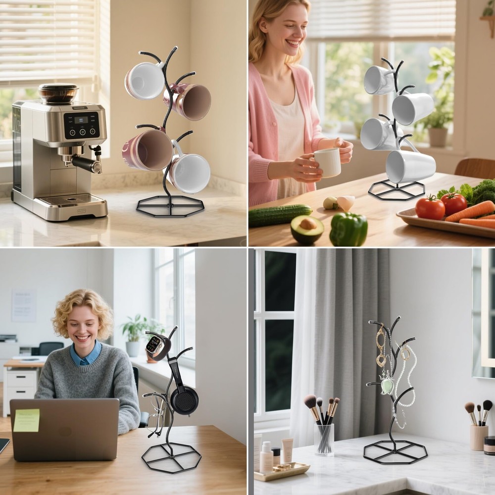 Beesini 2 Pack Coffee Mug Holders Tree, Metal Mug Holder, Decorative Mug Rack...