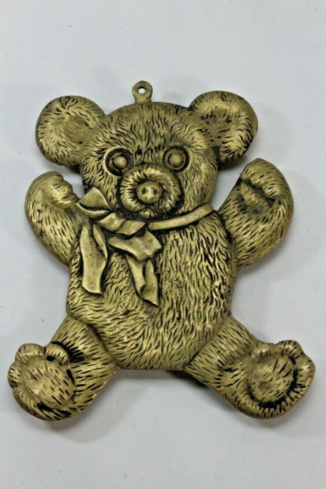 Vintage 1983 Solid Brass Teddy Bear Trivet, Hot Pot Holder. 7.5" X 6".