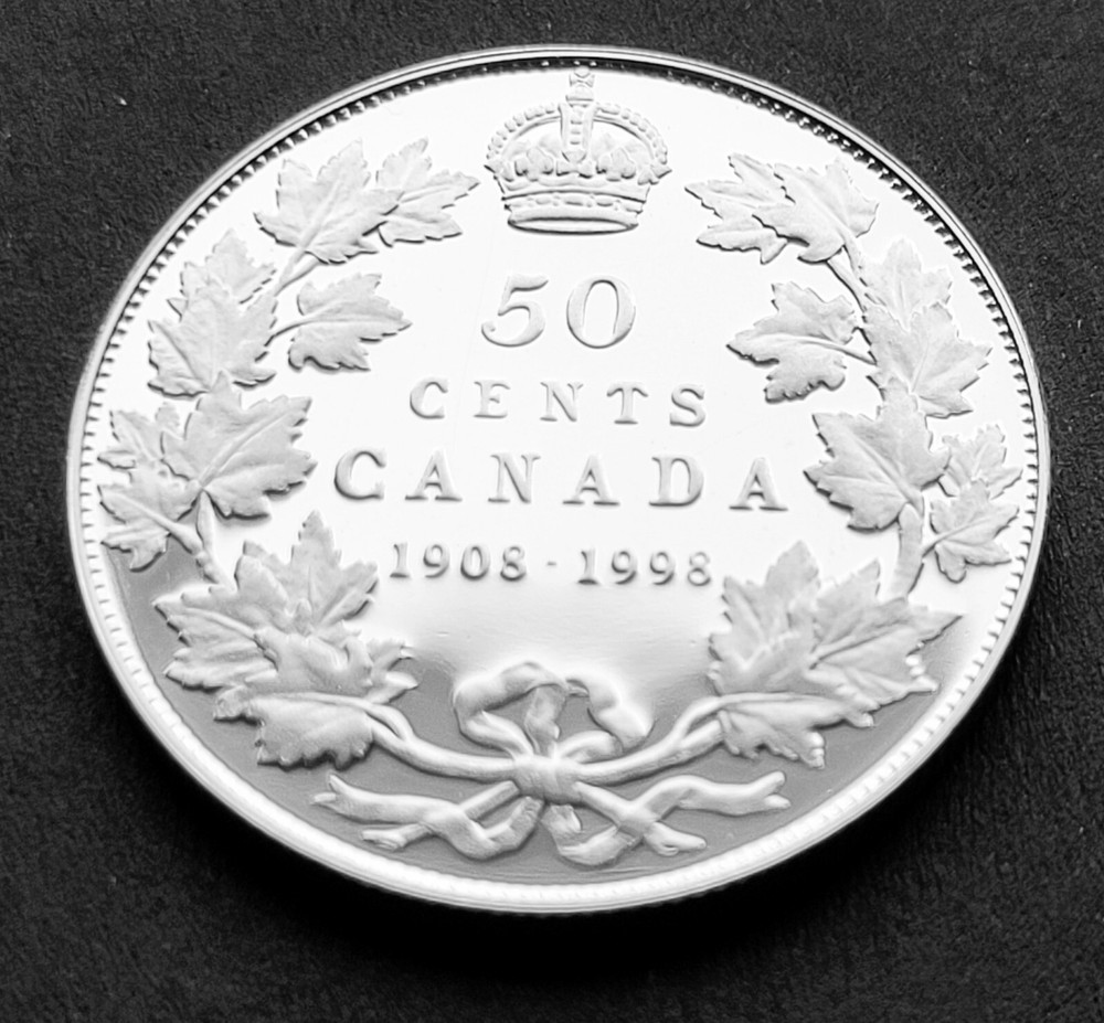 ***  CANADA  50  CENTS  1908 - 1998  ***  PROOF  ULTRA  HEAVY  CAMEO  ***