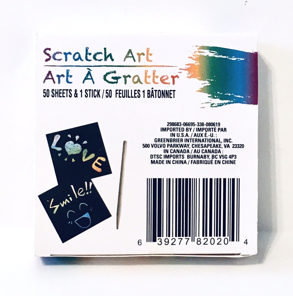 Scratch Art - 50 Sheets - 1 Stick - 3.5 x 3.5 - NEW
