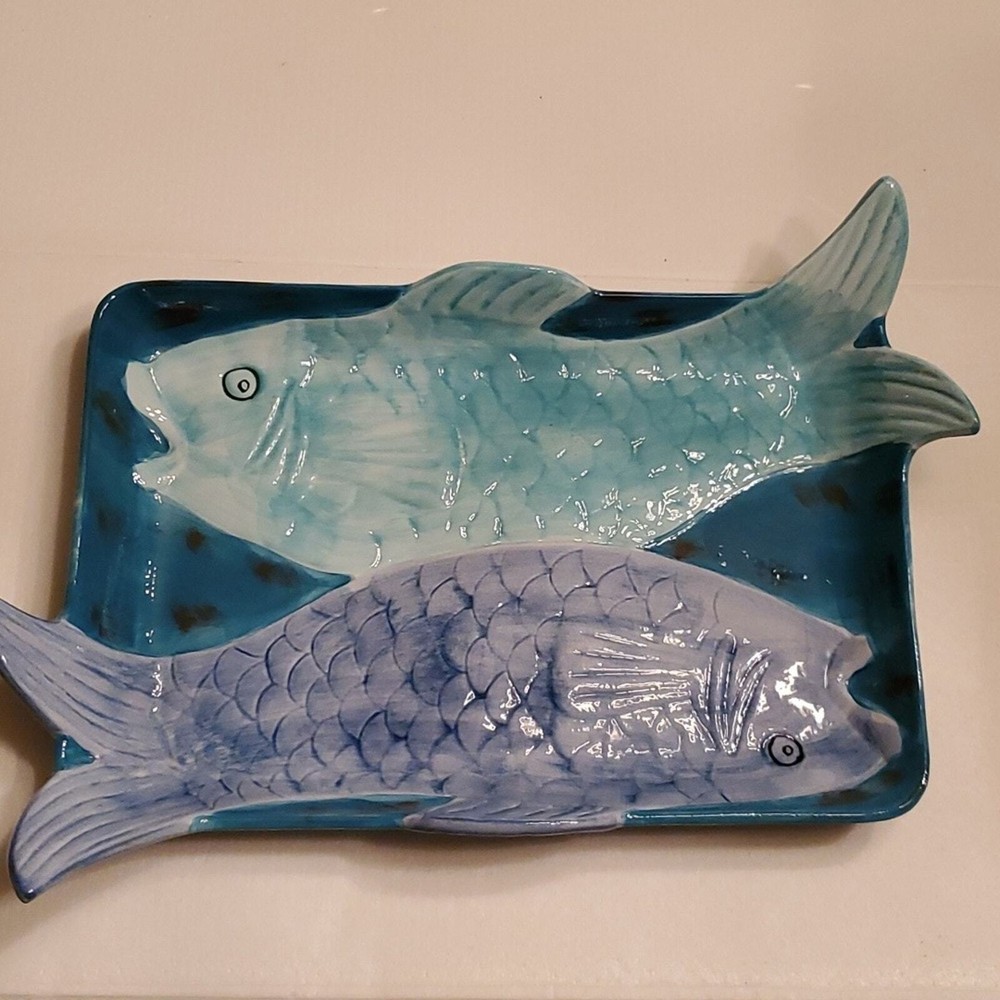 Fish Tales by Nanette Vacher Ambiance Collection Blue Rectangular Platter 73890