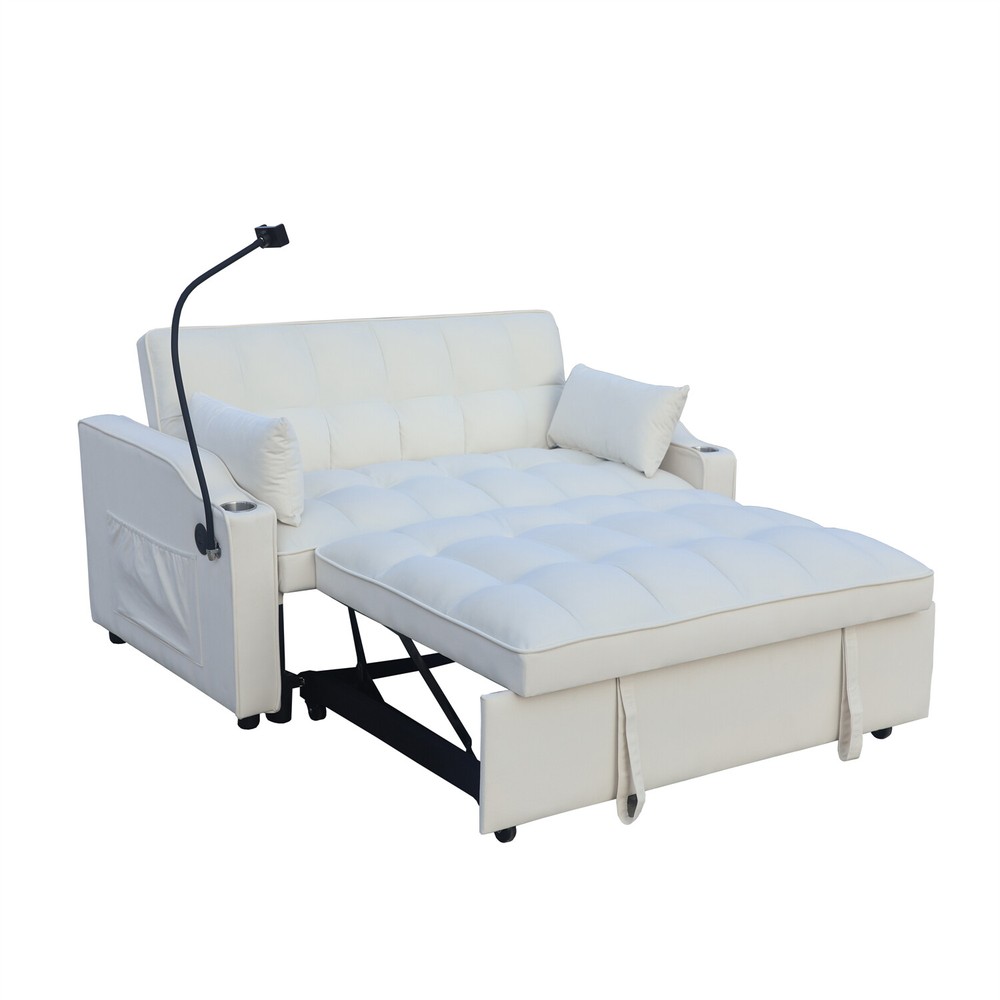 Convertible Sleeper Sofa Bed Loveseat Sofa 2 Seater Couch w/ Pull-Out Bed