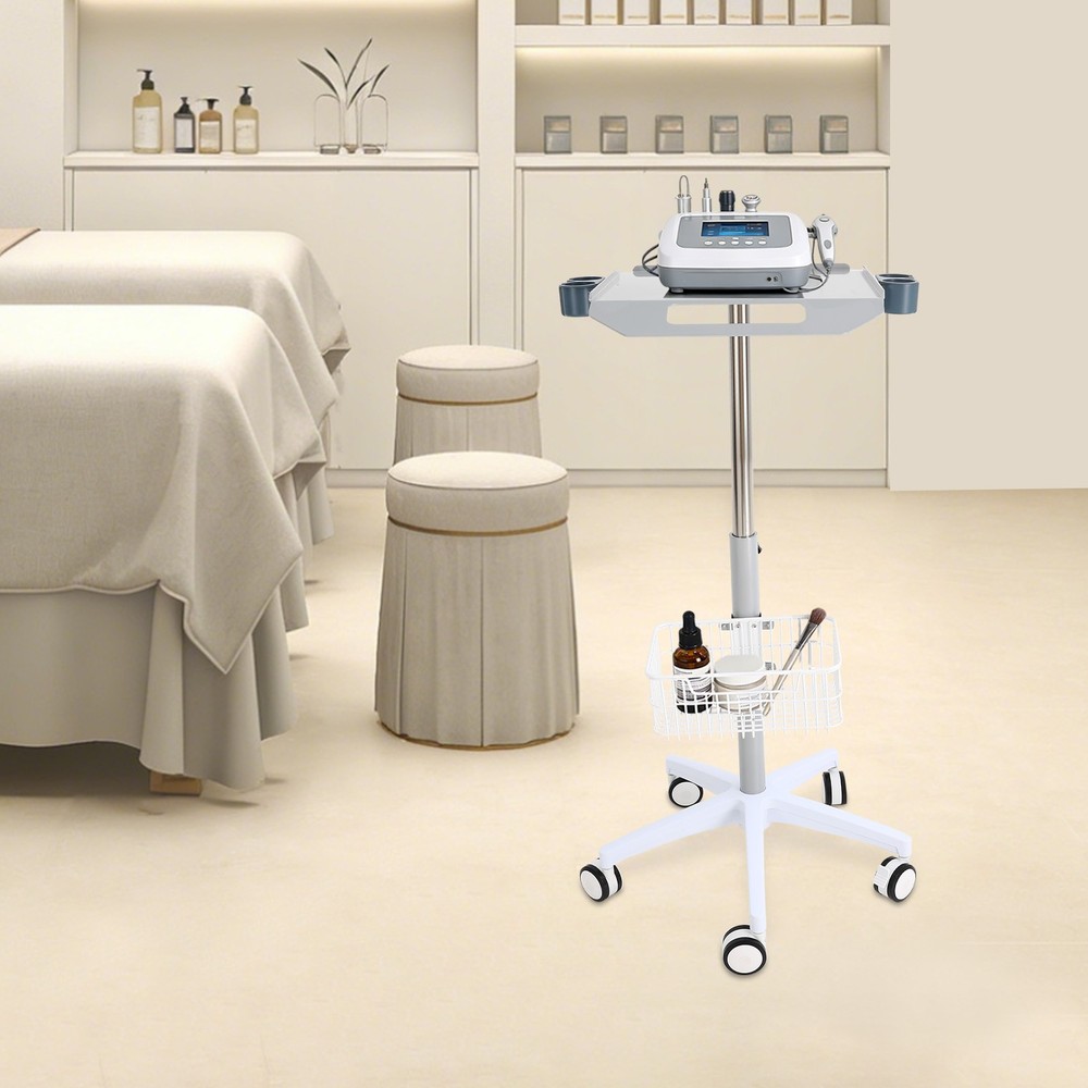 Versatile White Medical Cart with Adjustable Height and Ample Storage