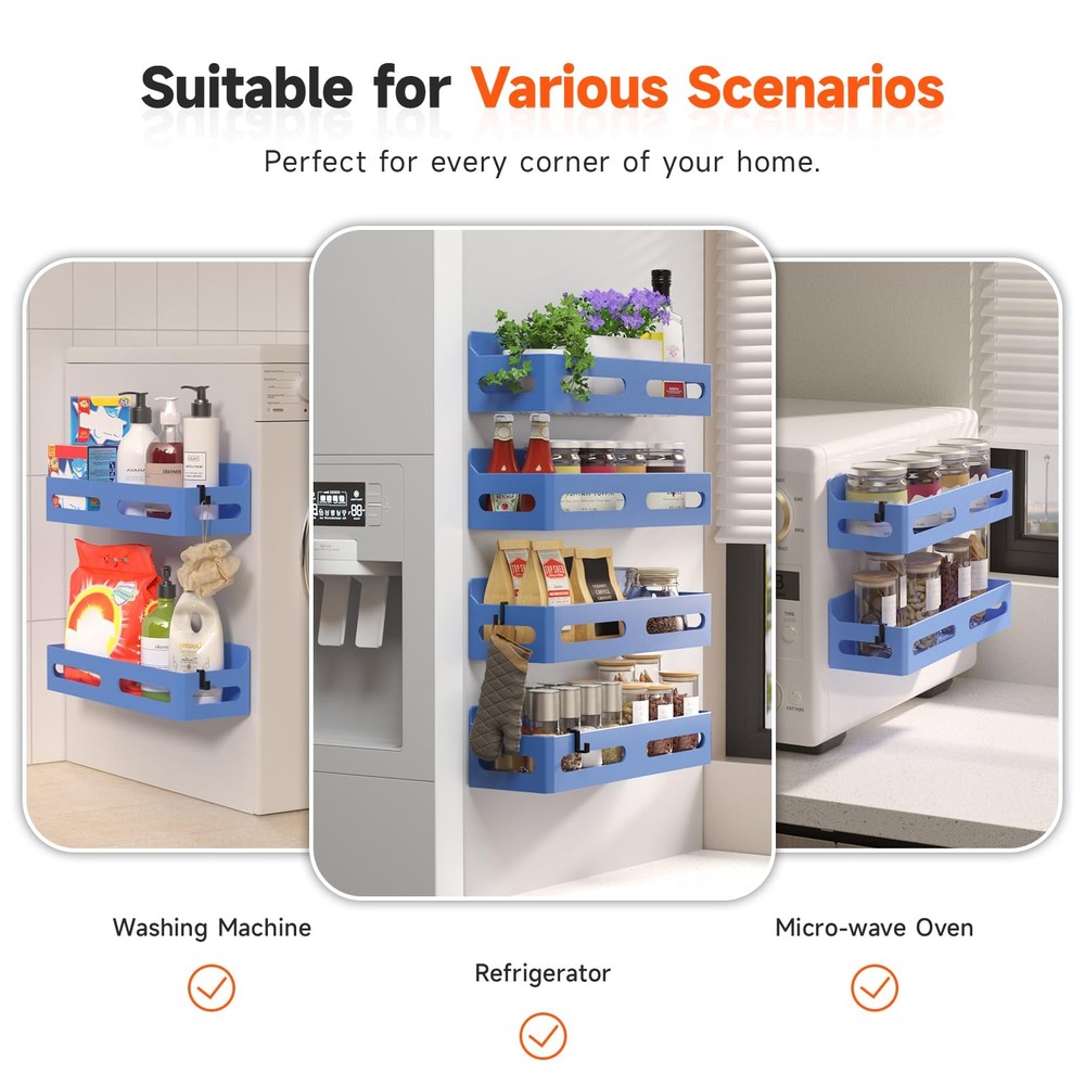 4 Pack Strong Magnetic Spice Rack for Refrigerator, Multipurpose Magnetic Shelf