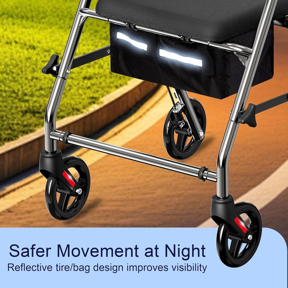 Seniors Rollator Walker with Seat, Easy Folding, Height Adjustable All-Terrain