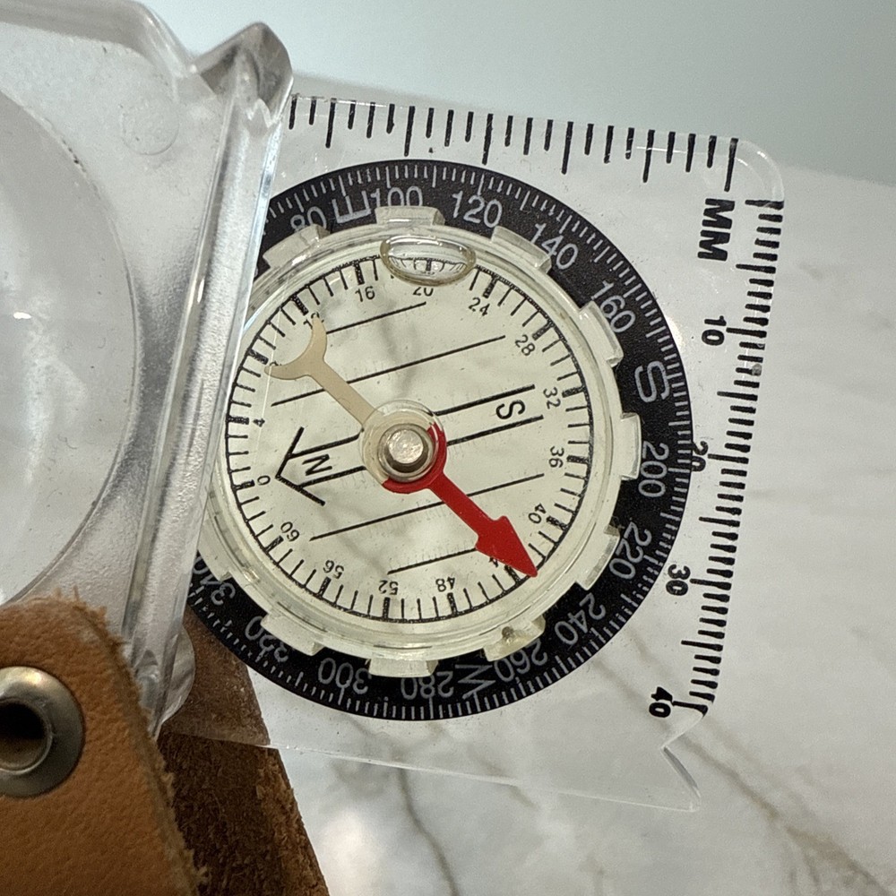 Vintage Auto Compass and Magnifier and Leather Sheath