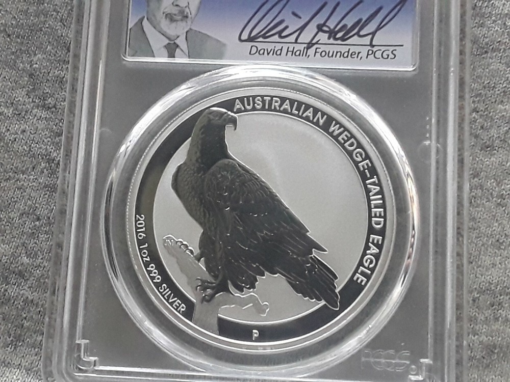 2016-P AUSTRALIA $1 MS70 WEDGED TAILED EAGLE DAVID HALL SIGNED PCGS CERTIFIED